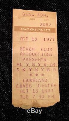 LYNYRD SKYNYRD Concert Ticket Stub October 18, 1977 LAKELAND FLORIDA FL