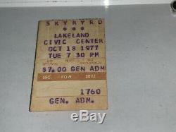 LYNYRD SKYNYRD RARE Original October 18 1977 Concert Ticket stub Ronnie Van Zant