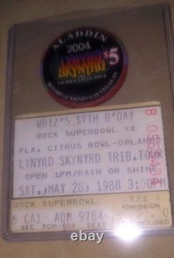 LYNYRD SKYNYRD Ultra RARE 1988 FL Concert Ticket Stub + 2004 Poker Chip L@@K FS