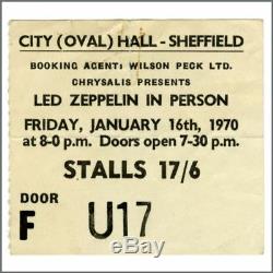 Led Zeppelin 1970 Sheffield City Hall Concert Ticket Stub (UK)