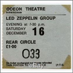 Led Zeppelin 1972 Birmingham Odeon Concert Ticket Stub (UK)