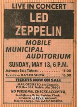 Led Zeppelin-1973 Concert Ticket Stub & Newspaper Clippings (Mobile, Alabama)