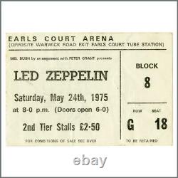 Led Zeppelin 1975 Earls Court Concert Ticket Stub Row G Seat 18 (UK)