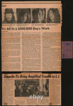 Led Zeppelin-1975 RARE Concert Ticket Stub & Newspaper Clippings (New York-MSG)