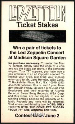 Led Zeppelin-1977 RARE Concert Ticket Stub & Contest Entry Form (New York-MSG)