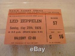 Led Zeppelin Concert Ticket Stub Earls Court Sun. May 25th 1975