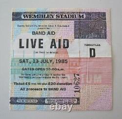 Live Aid 1985 Concert Ticket Stub UK Queen Freddie Mercury David Bowie U2 Who