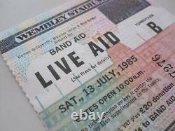 Live Aid Original 1985 Concert Ticket Stub Wembely Stadium UK Queen Bowie U2 Who