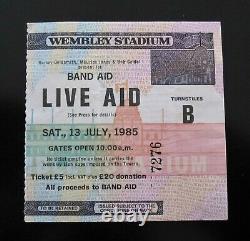 Live Aid Original 1985 Concert Ticket Stub Wembely Stadium UK Queen Bowie U2 Who