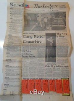 Lot of 7 Elvis Presley Concert Ticket Stubs Full Page Newspaper Clipping 1975