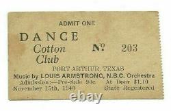 Louis Armstrong 1940 Concert Ticket Stub In Case Cotton Club Port Arthur Texas