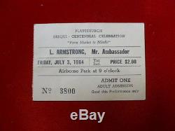 Louis Armstrong Satchmo Signed Autographed July 3, 1964 Concert Ticket Stub RARE