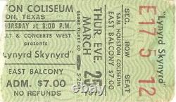 Lynyrd Skynyrd 1976 Tour Sam Houston Coliseum Concert Ticket Stub / Vg 2 Ex