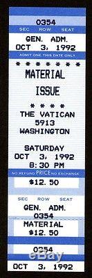 MATERIAL ISSUE Unused Concert Ticket Stub 10-3-1992 Jim Ellison The Vatican TX