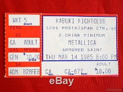METALLICA Vintage Ticket Stub 80's Tour Concert March 14 1985 KABUKI NIGHTCLUB