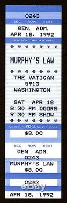 MURPHY'S LAW Unused Concert Ticket Stub 4-18-1992 Hardcore Punk NYC Texas