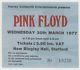 Mega Rare Pink Floyd 3/30/77 Stafford England Animals Tour Concert Ticket Stub