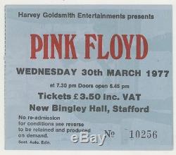 Mega Rare PINK FLOYD 3/30/77 Stafford England Animals Tour Concert Ticket Stub