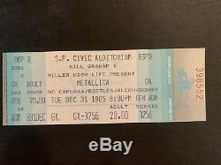 Metallica San Francisco Civic Auditorium Concert Ticket Vintage Stub 12/31/1985
