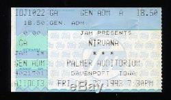NIRVANA Concert Ticket Stub 10-22-1993 MUDHONEY Palmer Auditorium Davenport Iowa