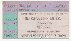 NIRVANA KURT COBAIN DAVE GROHL Springfield, MA concert ticket stub 1993 ex cond