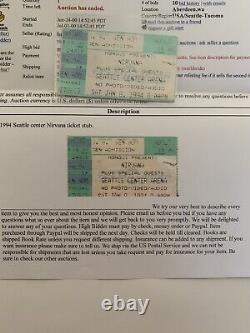 Nirvana 1/8/94 Ticket Stub Seattle Key Arena In Utero Tour Last EVER USA Concert