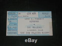 Nirvana 1990 Concert Ticket Stub Legends Club Tacoma Washingtonbeyond Rare