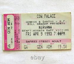 Nirvana Concert Ticket Stub Cow Palace SF Fri Apr 9 1993 Bosnia Benefit Breeders