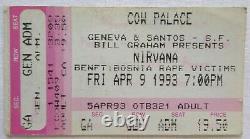 Nirvana Concert Ticket Stub Cow Palace SF Fri Apr 9 1993 Bosnia Benefit Breeders