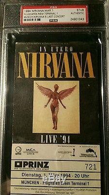 Nirvana Very Rare Last Concert Ticket Stub 1994 Kurt Cobain Not Signed PSA 1/1