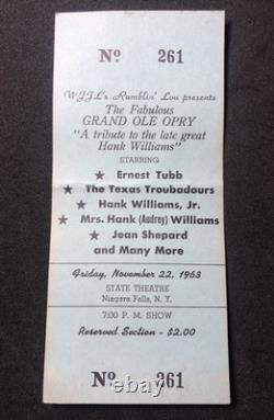 Nov 22 1963 JFK Assassination Hank Williams Jr Ticket Stub USA History Phantom