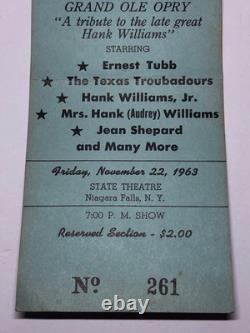 Nov 22 1963 JFK Assassination Hank Williams Jr Ticket Stub USA History Phantom