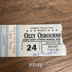OZZY OSBOURNE 1981 Concert Ticket Stub 08/24/1981 RANDY RHOADS Green Bay WI RARE