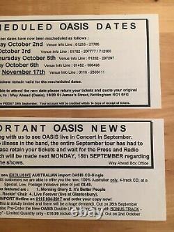 Oasis ticket stub used 1995 gig Stoke Trentham Gardens concert UK England tour