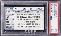 October 26, 2007 Taylor Swift Concert Ticket Stub PSA 5 (MK) The Grizzly Rose