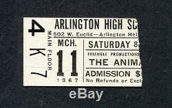 Original 1967 Eric Burdon The Animals concert ticket stub Arlington High School
