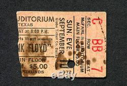 Original 1972 Pink Floyd Concert Ticket Stub Dark Side Of The Moon Dallas TX