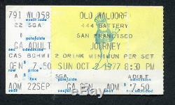 Original 1977 Journey concert ticket stub Old Waldorf San Francisco