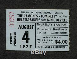 Original 1977 The Ramones Tom Petty Mink Deville concert ticket stub Seattle