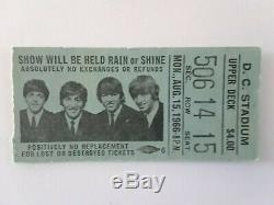 Original Beatles Concert Ticket stub D. C. Stadium August 15, 1966