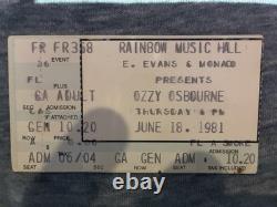Ozzy Osborne Vintage Blizzard of Ozz T-Shirt 1981 US Tour & Concert Ticket Stub