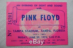PINK FLOYD 1973 Original CONCERT Ticket STUB DARK SIDE of the MOON TOUR, Tampa