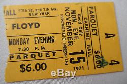 PINK FLOYD Original 1971 CONCERT Ticket STUB Carnegie Hall, NEW YORK CITY