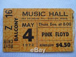 PINK FLOYD Original 1972 CONCERT Ticket STUB Music Hall, Boston