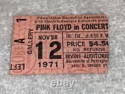 Pink Floyd 1971 Concert Ticket Stub Irvine Aud Roger Waters David Gilmour USA