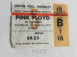 Pink Floyd In Concert Wembley Tuesday 15 March 1977 Ticket Stub Very Rare