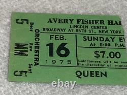 QUEEN 1975 BOX OFFICE CONCERT TICKET STUB AVERY FISHER HALL NY Freddie Mercury
