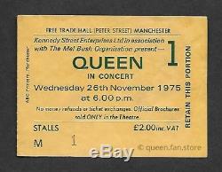 QUEEN 1975 Free Trade Hall Manchester UK Concert Ticket Stub