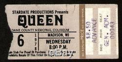 QUEEN Concert Ticket Stub 12-6-1978 Dane County Memorial Coliseum Wisconsin