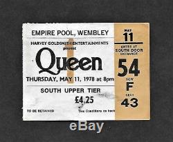 QUEEN Empire Pool Wembley 1978 UK Tour Concert Ticket Stub Freddie Mercury